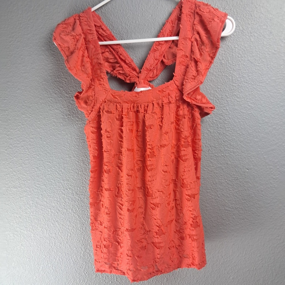 Lauren Conrad Coral Top Ruffle Sleeve Textured Blouse Casual Cute Size S NWT